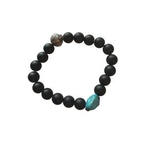 Mens Kenton Michael Onyx Beaded Bracelet with Raw Turquoise and Silver Bead